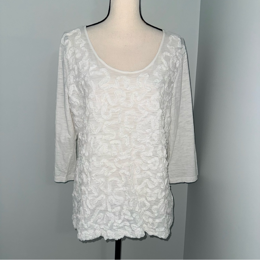 Tribal Cream Textured Ruffle Breathable Cotton Lightweight Knit Top size XL Boho